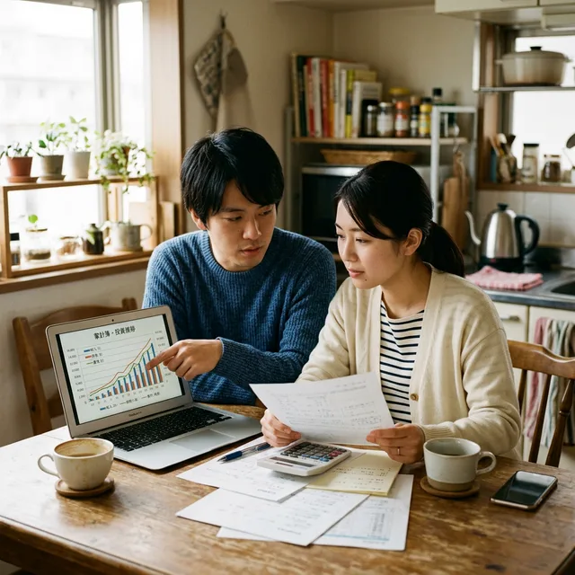 家計と教育費の相談をする共働き夫婦